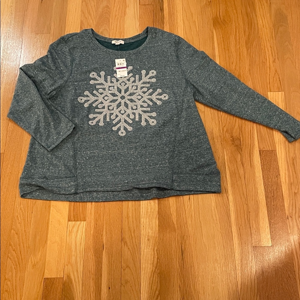 🎉HP🎉NWT Style & Co. Muted Jade Green Embellished Snowflake Sweatshirt Sz. XXL